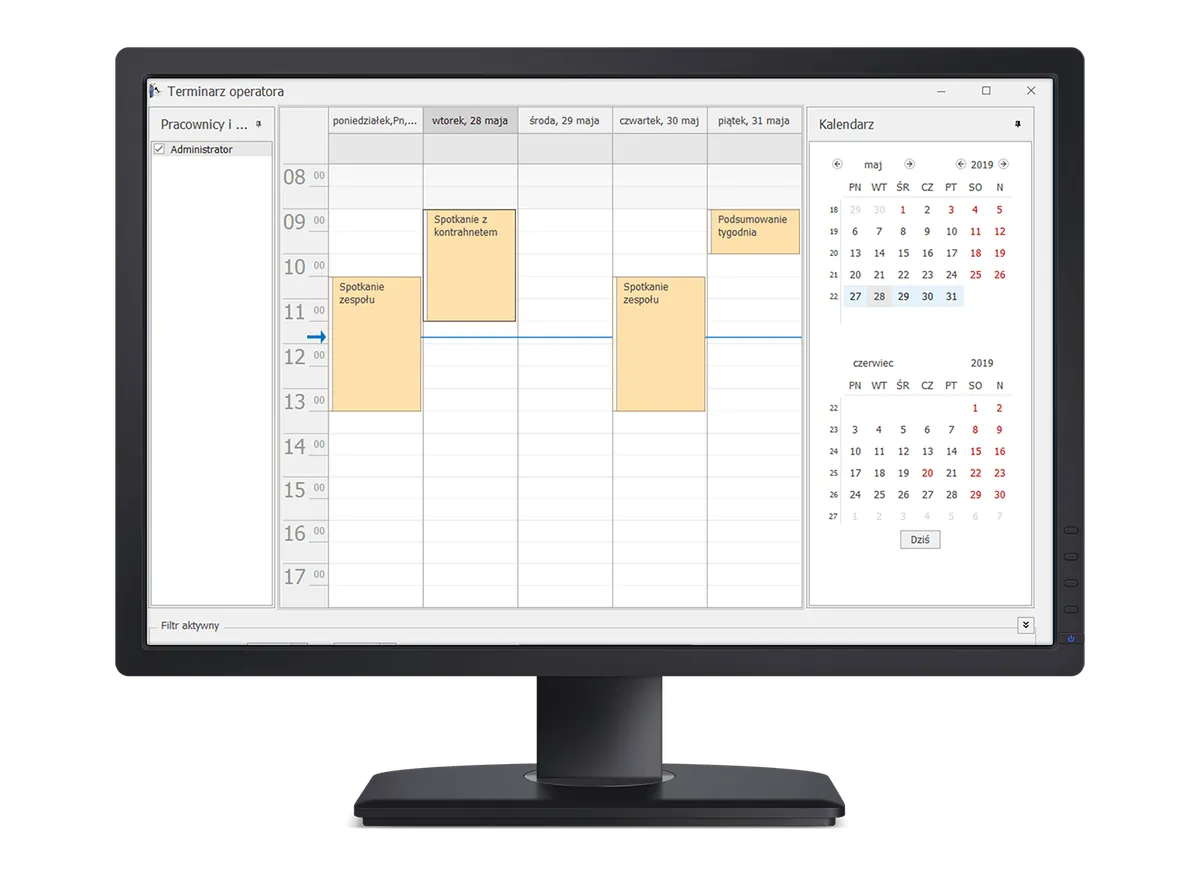 Comarch ERP Optima na monitorze: terminarz zadań w module CRM