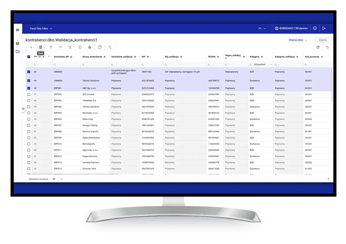 Comarch Data Editor na monitorze: edycja danych w tabeli
