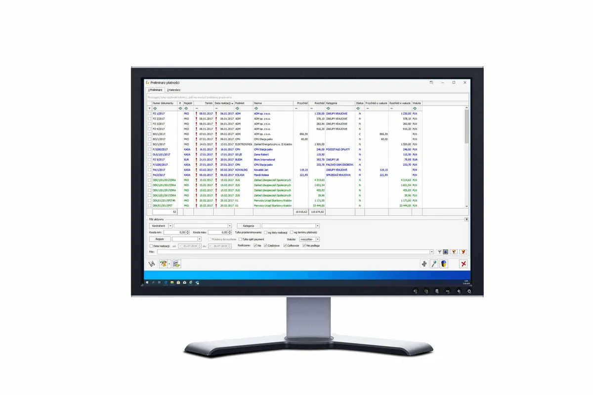 Comarch ERP Optima na monitorze: preliminarz płatności w module Kasa/Bank