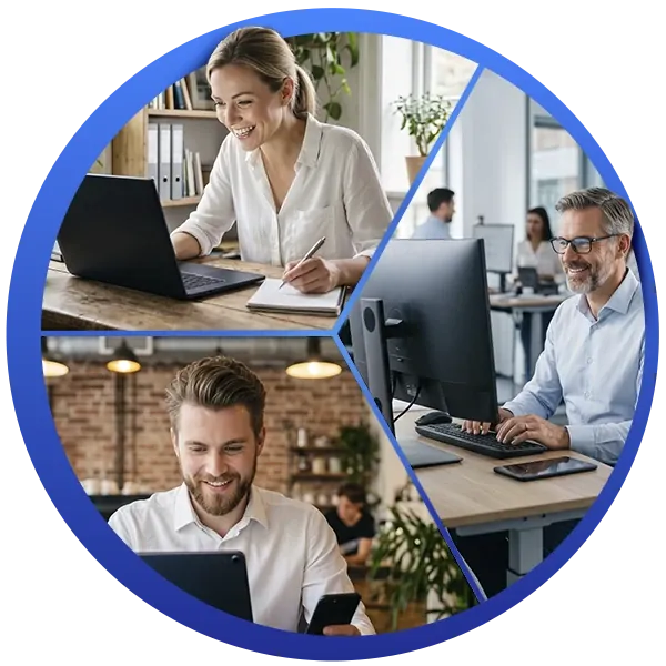 Ludzie pracujący z Comarch ERP Optima w biurze